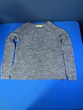 Faded Glory Women’s Crewneck Marled Knit Sweater Blue & White Pattern Size L